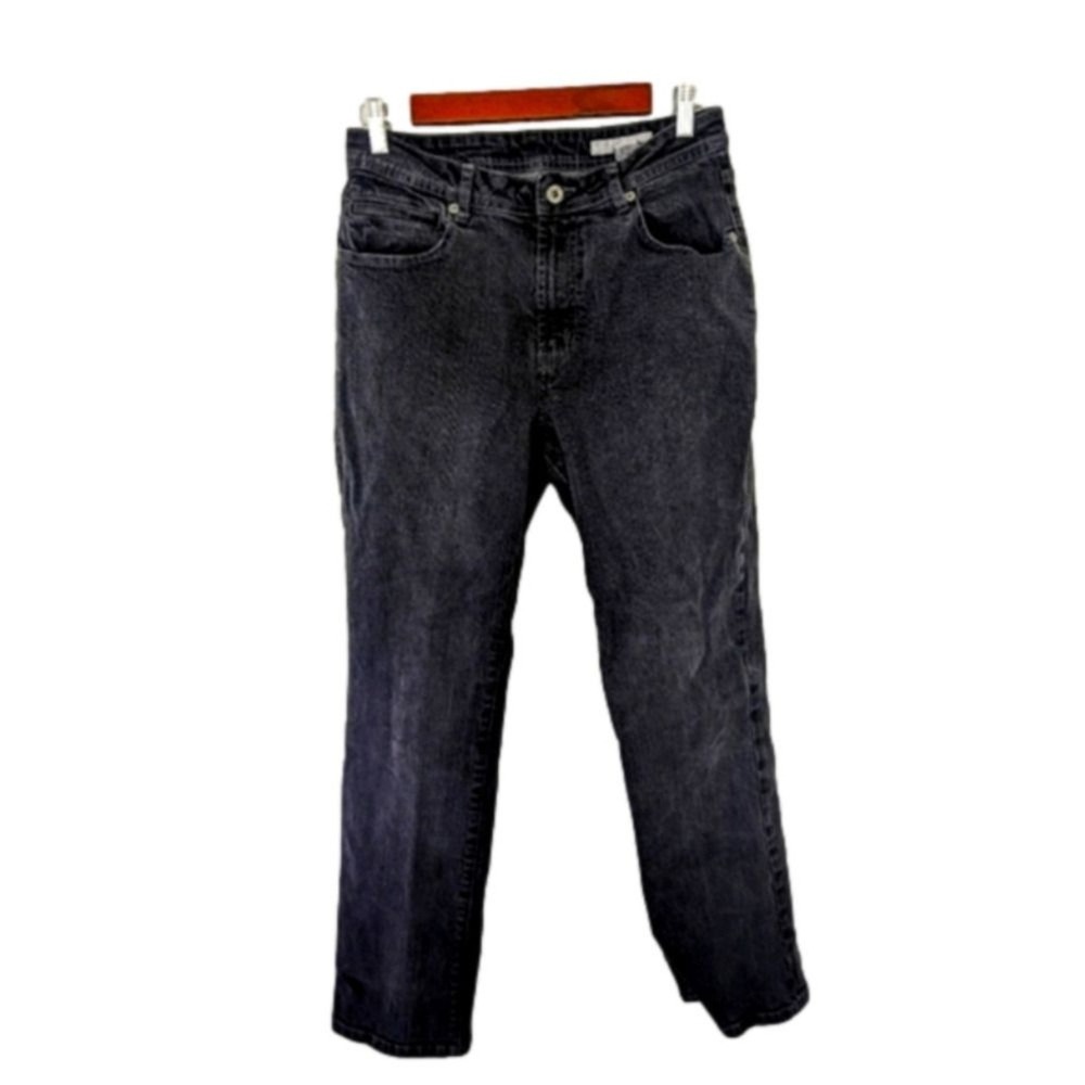 Chicos Platinum‎ Black Factory Faded Straight Denim Jeans Size 1 (8) Regular